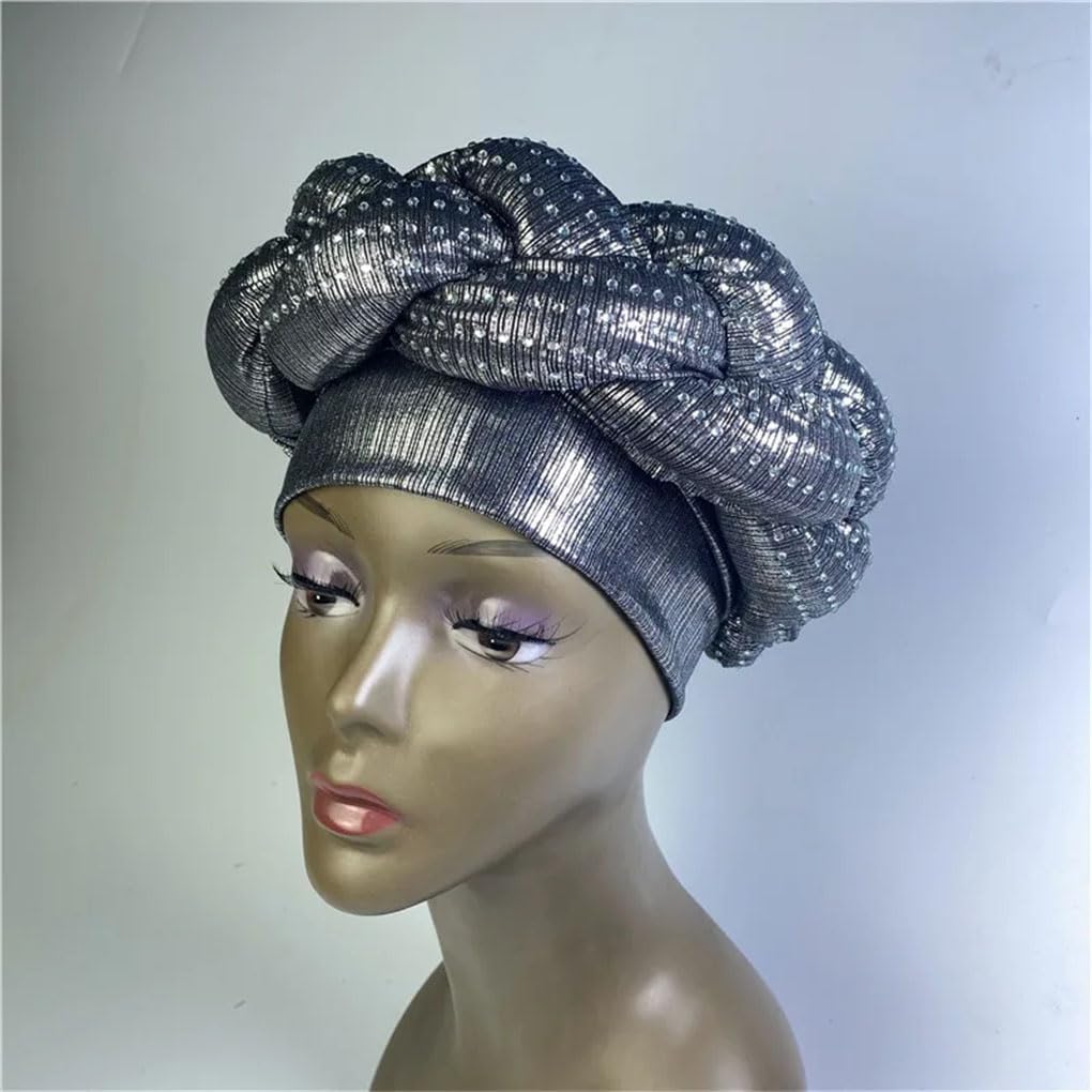 Shinning Paillettes Turbante Cap per le Donne Femminile Head Wraps African Auto Geles ASO Oke Headtie Già Fatto Headties