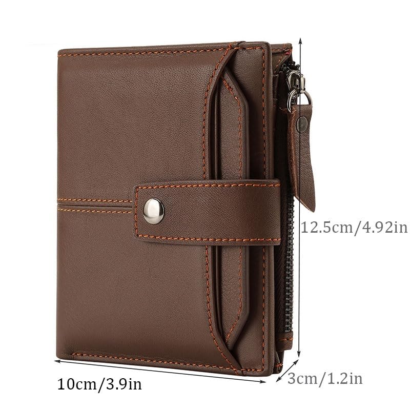 Men's wallet Men's Large Capacity Wallet Top Layer of Cowhide Short Wallets for Father，Husband(Coffee)4