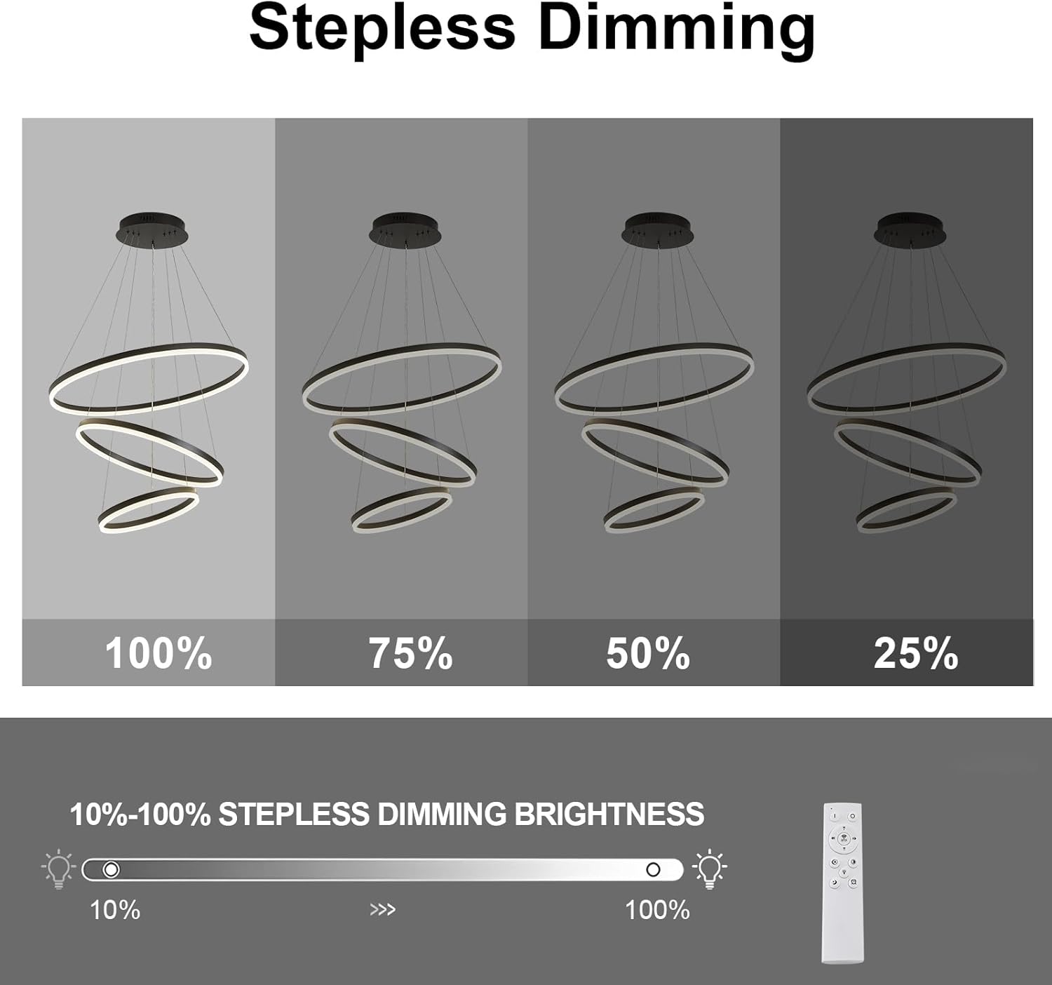 3-Rings LED Black Chandelier Modern Dining Room Light Fixture with Remote Control for Living Room, Office, Entryway, Foyer, Stairwell, Staircase Large Chandelier for High Ceiling 3000K-6000K