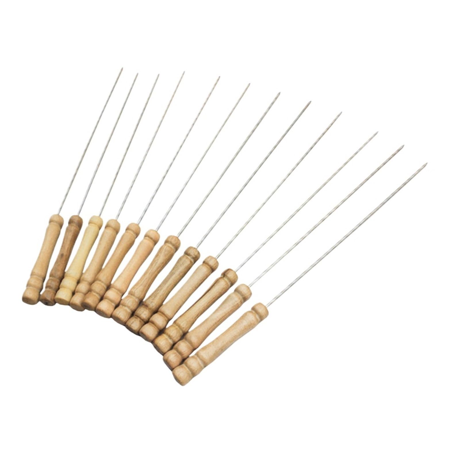 GTHTUHFD Kebab Skewers With Wooden Handle 10Pcs Barbecue Skewer Stainless Steel 8 Inch Shish Kebob Sticks With Wooden Handle For Meat Shrimp Chicken Vegetable