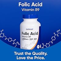 Vista 5 de Nutricost ácido fólico (Vitamina B9) 1000 mcg, 240 Cápsulas, 1 botella, 1
