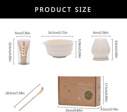 Miniatura 3 de Juego de té Matcha  Kit de ceremonia tradicional japonesa con cuenco de cerámica de 18.5 onzas, batidor de bambú, cuchara y soporte  ideal para la