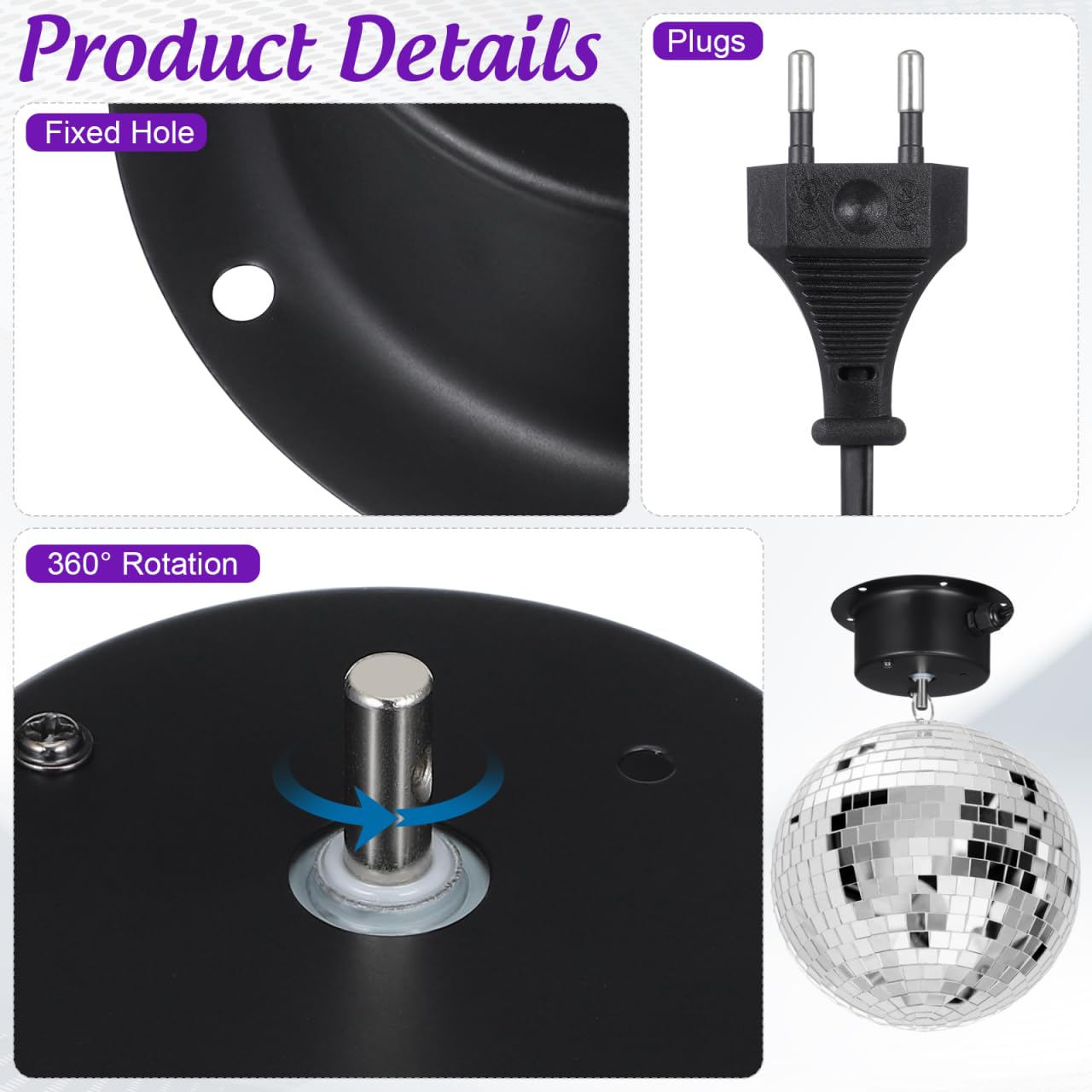 DECHOUS Motor de bola de espejo de 3 W, motor eléctrico giratorio para discoteca, sistema giratorio, ideal para fiestas y eventos, enchufe de la UE, 25 revoluciones por minuto