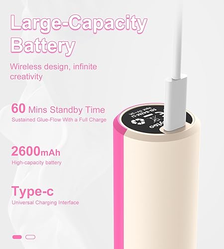 Miniatura 3 de Pistola de pegamento caliente inalámbrica, dispensación automática de 15 segundos, pistola de pegamento rápida para manualidades con 30 piezas de