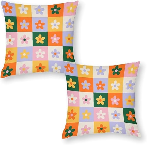 Juego de 2 fundas de almohada con estampado floral retro de los años 60 y 70, estilo bohemio con estampado de flores para sofá, sala de estar, sofá
