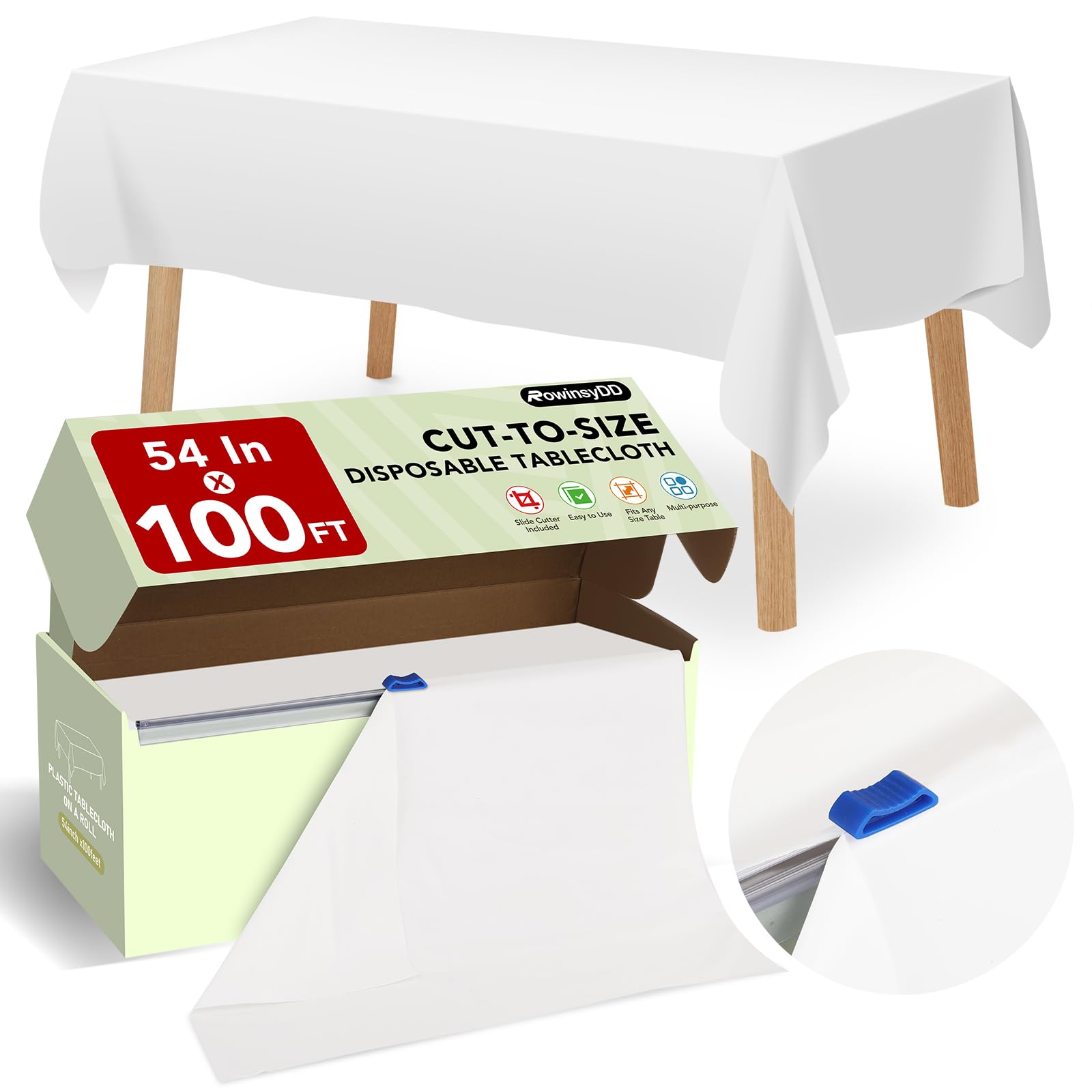 Nappe jetable en plastique blanc anti-tache pour protéger vos tables de salle à manger