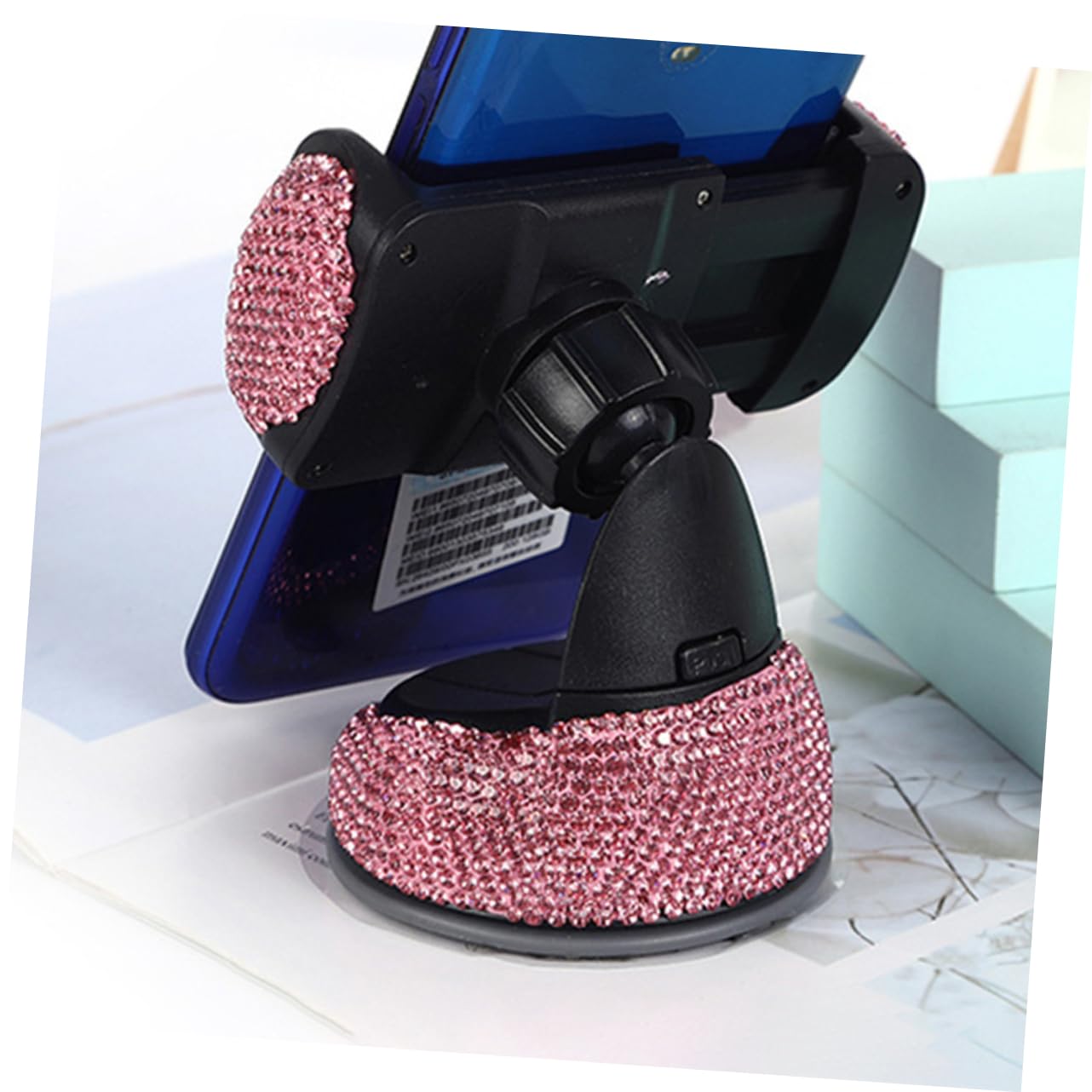 Soporte para Teléfono Móvil Gadget Coche Protección Antideslizante y Montaje Único para Rejilla de Ventilación y Salpicadero, 2 Piezas de Abs y Rhinestone