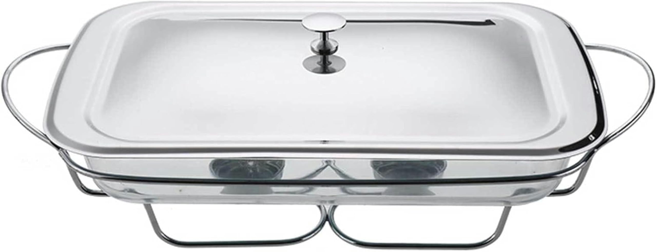 Set da Buffet con Scaldavivande, Vassoio Riscaldante con Coperchi - Posate da Buffet in Acciaio Inossidabile con Piatti in Vetro - Set da 2 Litri per Scaldavivande E Scal（Silver）