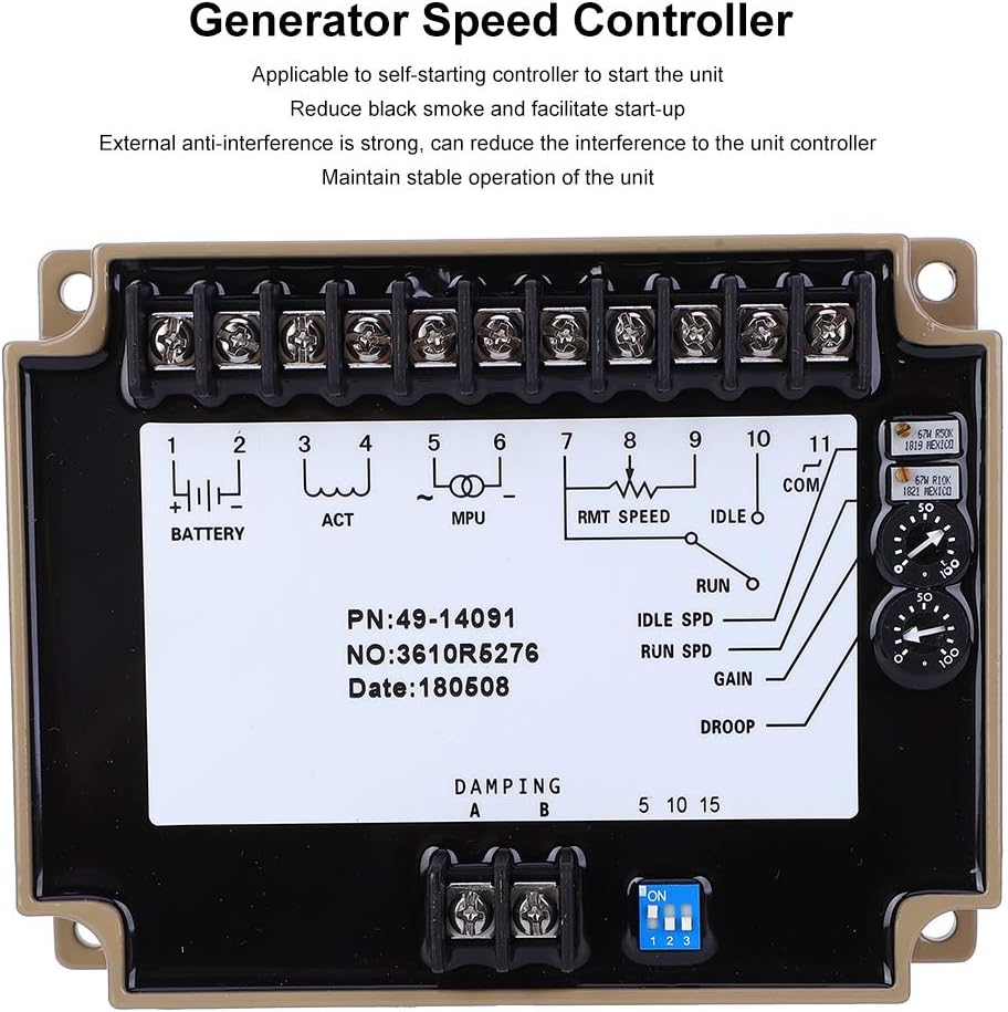 Generator Speed Controller Electronic Governor 4914091 Engine Speed Control Board for PT G Fuel System Normally Closed Engines Below 800KW Aluminum Resin Black 14.8 x 11.5 x 5cm