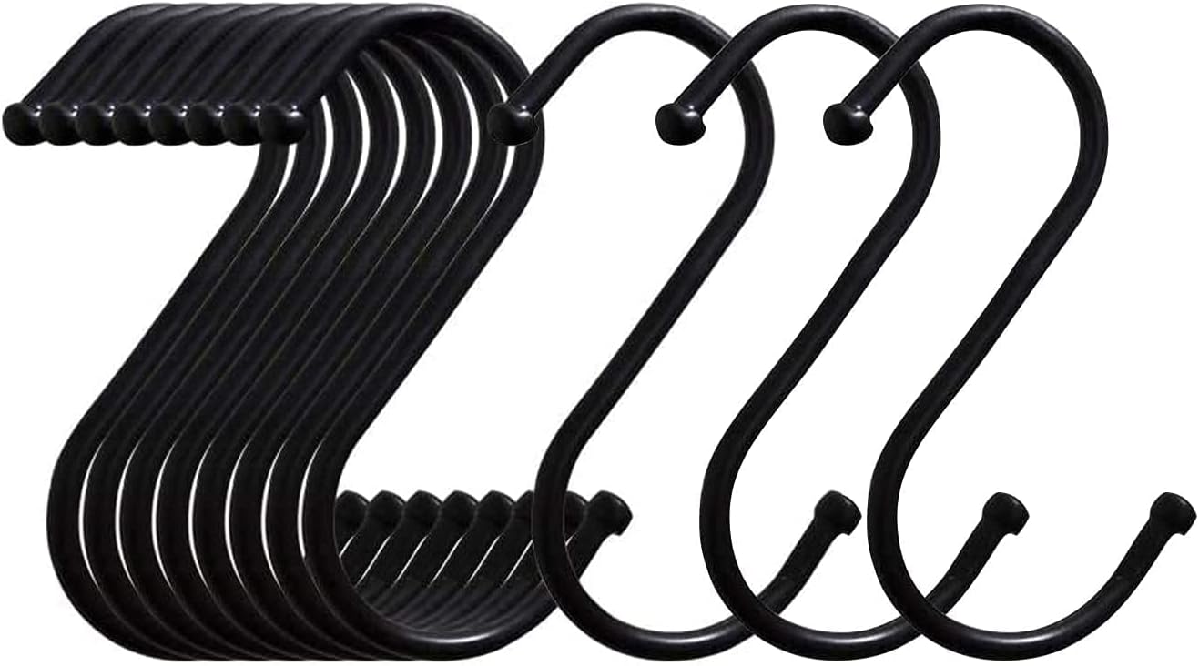 S Hooks, 20 Pack S Shaped Hanging Hooks 3.4 Inch Black S Hook Heavy Duty for Hanging Plants Metal Hangers for Coffee Mug Cup Kitchen Pot Pan Closet Towel Garden Garage Kit