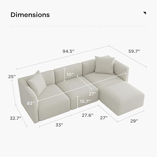 Miniatura 2 de Acanva Sofá modular convertible de lujo con tapicería en forma de L, sofá reversible contemporáneo con diván para sala de estar, apartamento, color