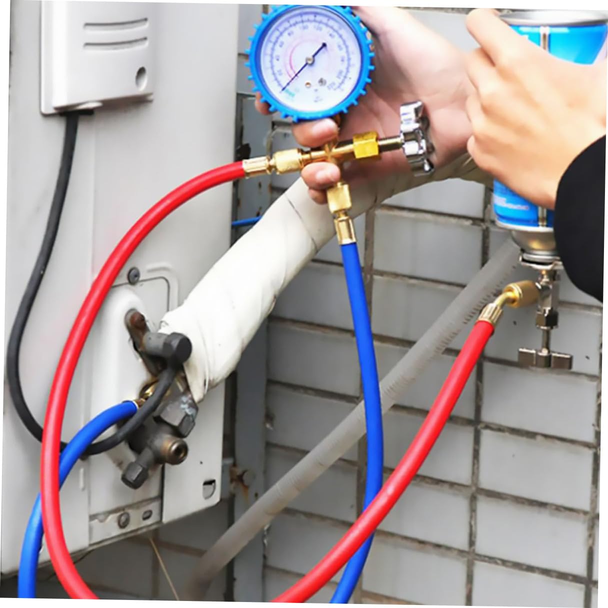Car Ac Pressure Gauge Manifold Gauge Set with Hoses Automotive Refrigeration Charging Tool Silicone Oil Kit for Vehicle Air Conditioner Repair Random Color
