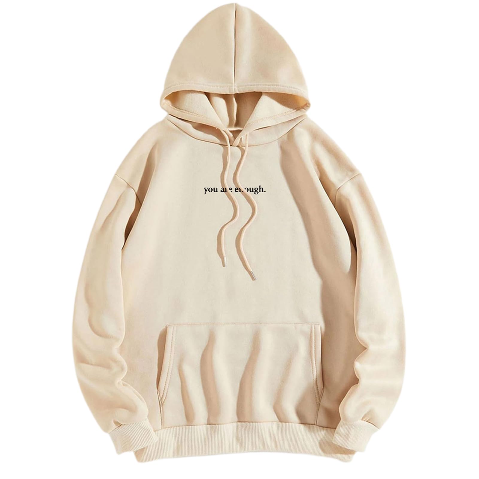 Alaurbeauty Women Basic Fleece Letter Pullover Loose Hoodie, Long Sleeve Kangaroo Pocket Drop Shoulder Drawstring Sweatshirts Fall Winter Tops Sweater