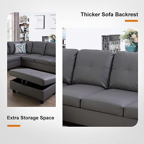 Miniatura 5 de AYCP Otomana de cuero regenerado para almacenamiento, 37 x 24.5 x 16.5 pulgadas de alto para apartamento, casa, sala de estar, oficina (marrón,