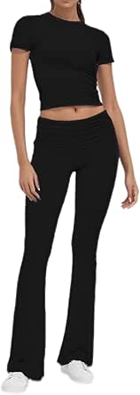 Amazon.com: COPYLEAF Womens 2 Piece Lounge Sets Fold Over Flare Yoga ...