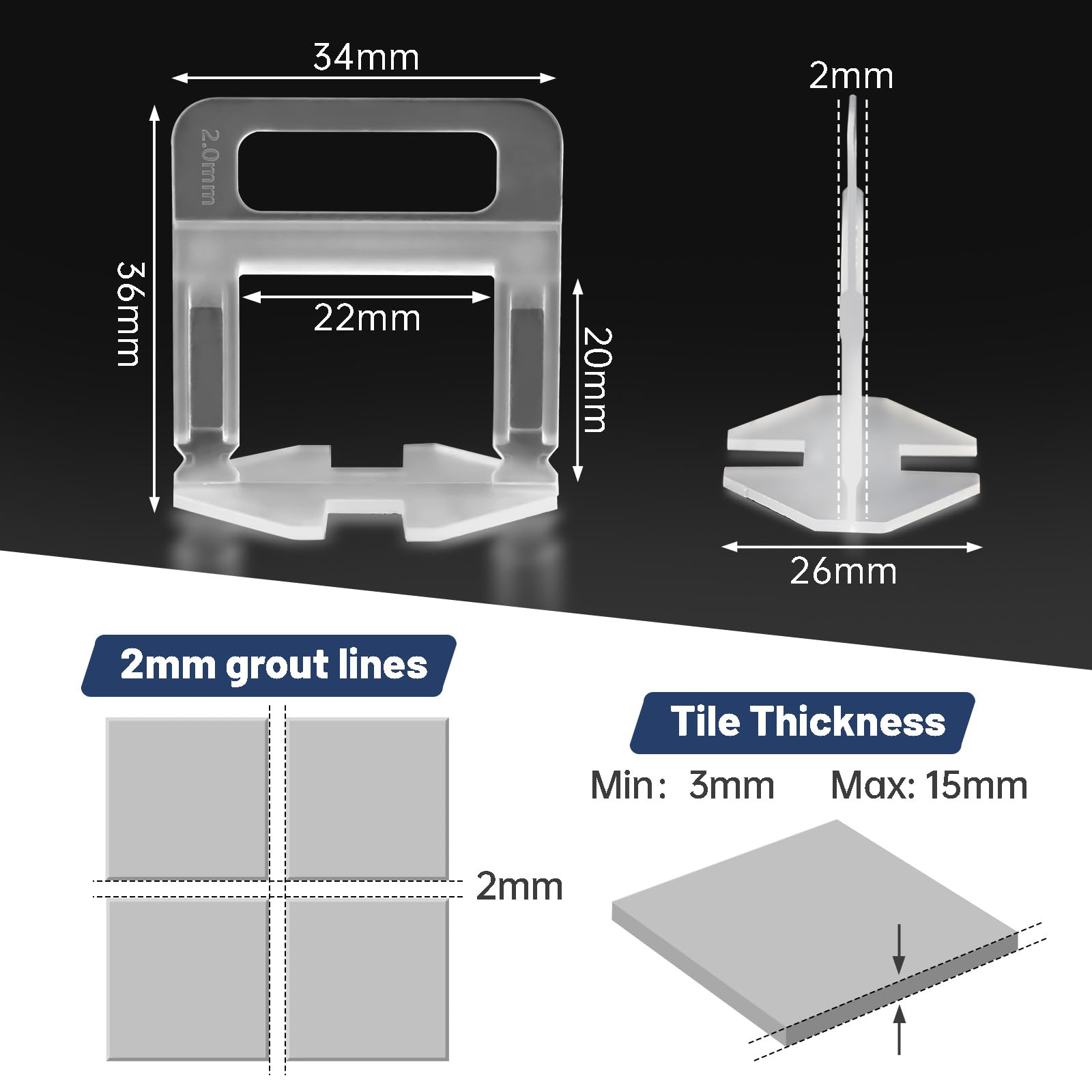 Cuñas Niveladoras Suelo 2mm 1000 Piezas, Sistemas Nivelación Porcelanico 2mm Tile Leveling Clips Niveladores de Azulejos Niveladores de Azulejos Clip Nivelacion, Para Baldosas de 3-15 mm de Grosor