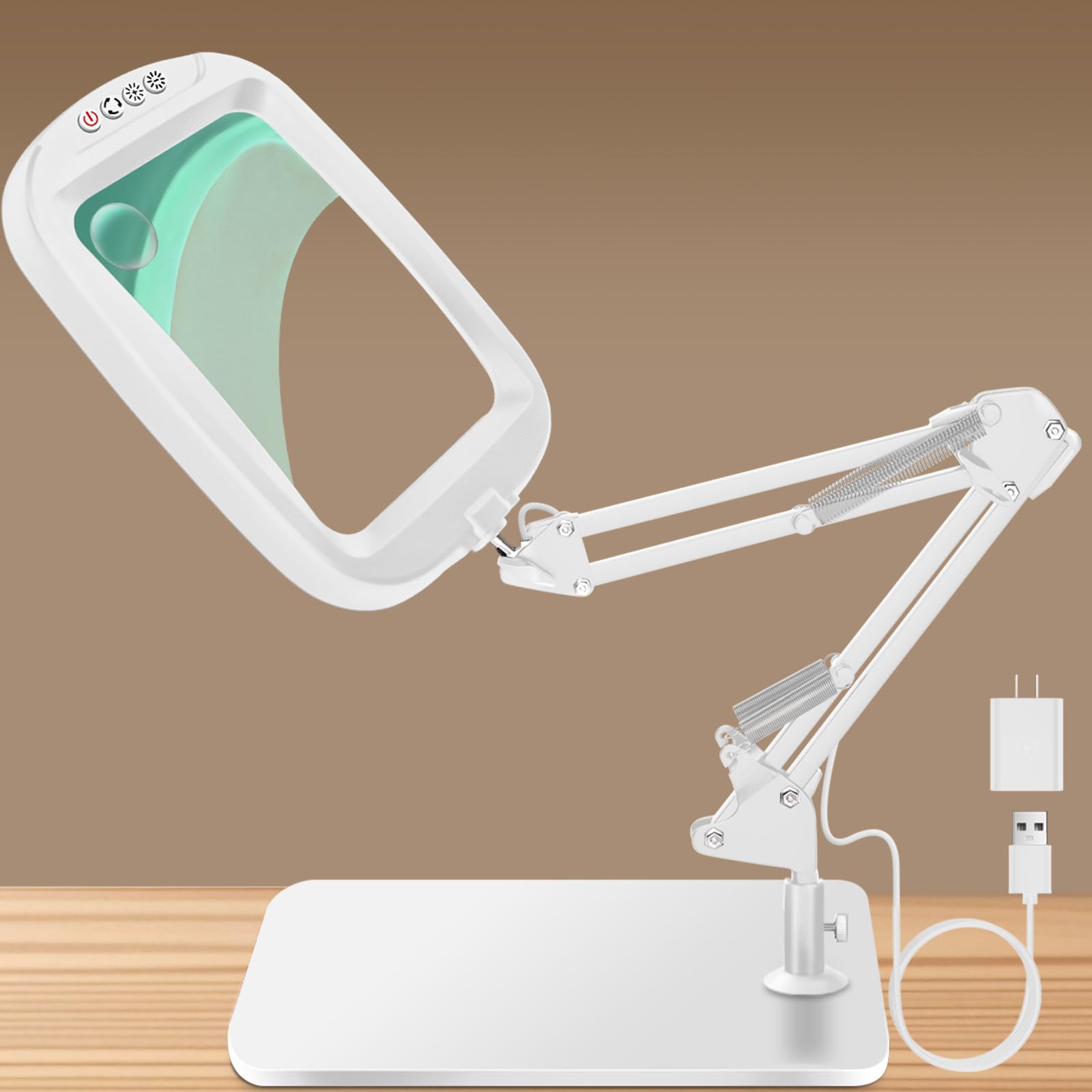 Photo 1 of 10X 30X Extra Large Magnifying Glass with Light and Stand,7-inch Lighted Magnifier,5 Color Modes Stepless Dimmable,Rectangle Hands-Free Magnifying Glass Desk Lamp for Reading Craft Hobby Close Work WB