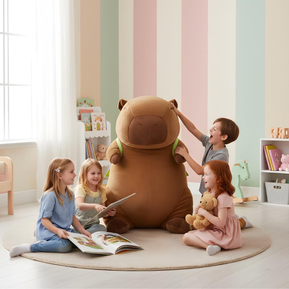 Capybara Peluche XXL 100 cm – Gran Peluche Suave Kapibara 3 en 1 cojín y decoración – Gigante para niños y Adultos (Capybara con Tortuga)