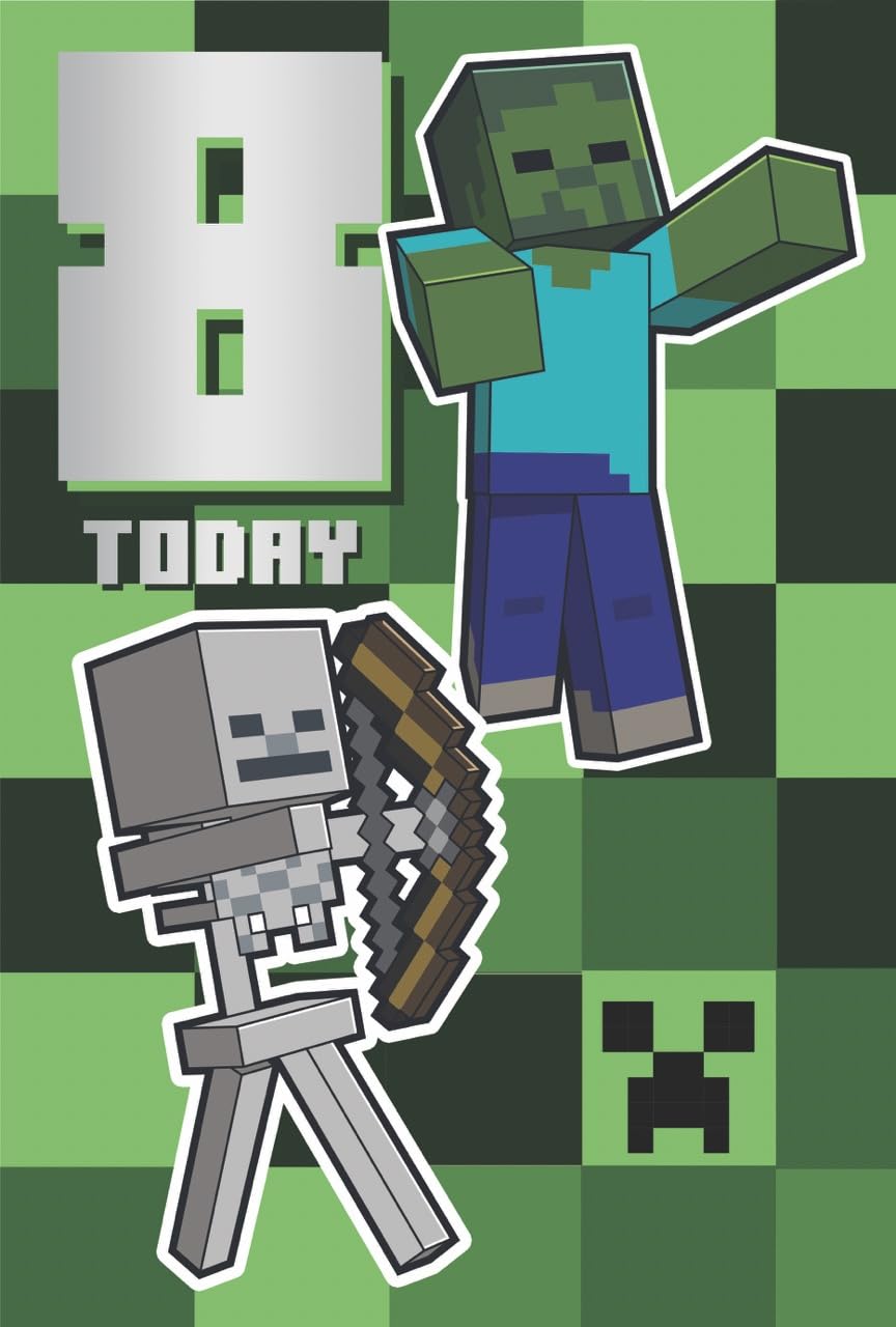 Minecraft 8th Birthday Card with Sticker Sheet - Add in the age