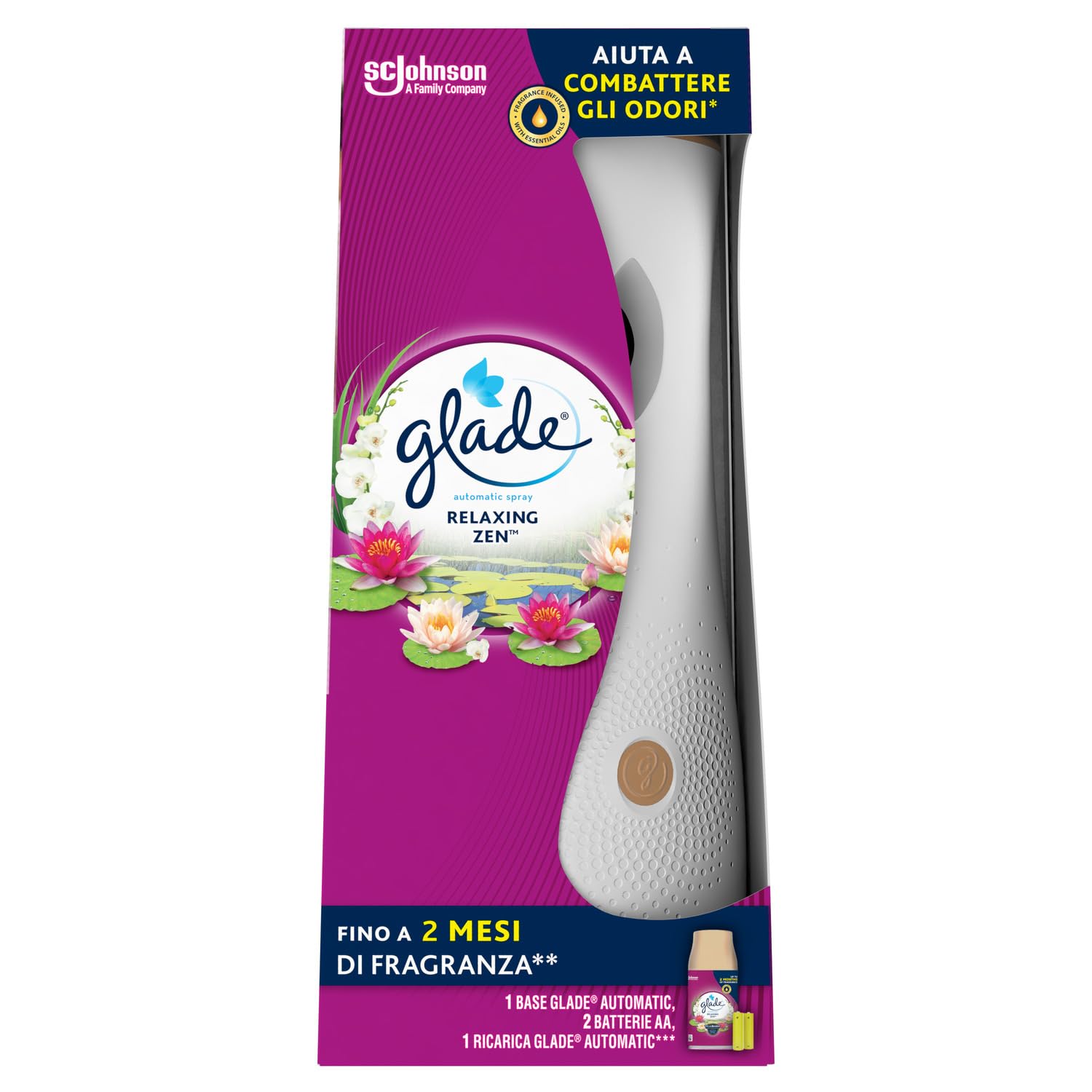 Glade Automatic Spray, Profumatore Per Ambienti, Base Con Ricarica, Fragranza Relaxing Zen, Confezione Da 1 Diffusore E 1 Ricarica 269 Ml, 2 Pile Aa-image