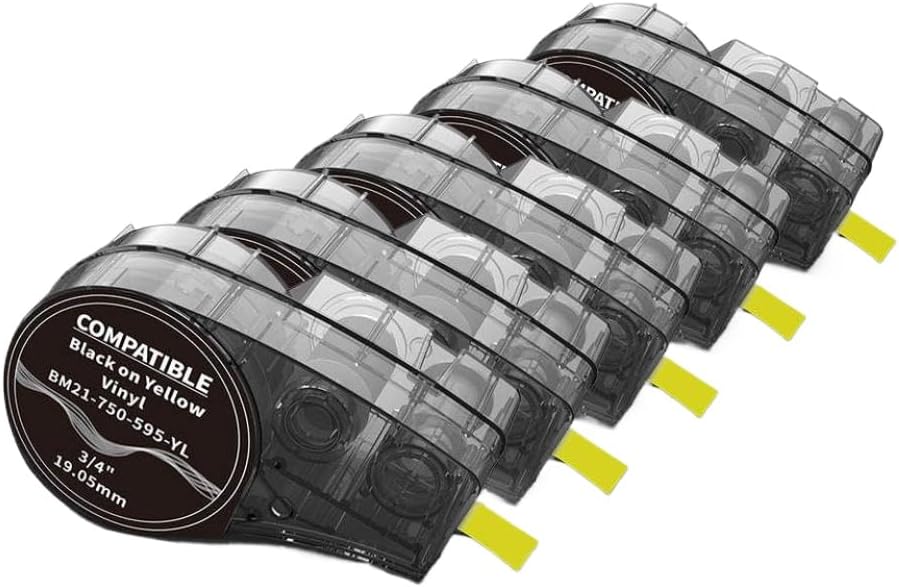 Universal Fit Compatible with M21 Series Tape M21 750 595 Black On White/Yellow/Orange/Red Adhesion for Indoor and Outdoor Labeling(5pk M21-750-595-WT)