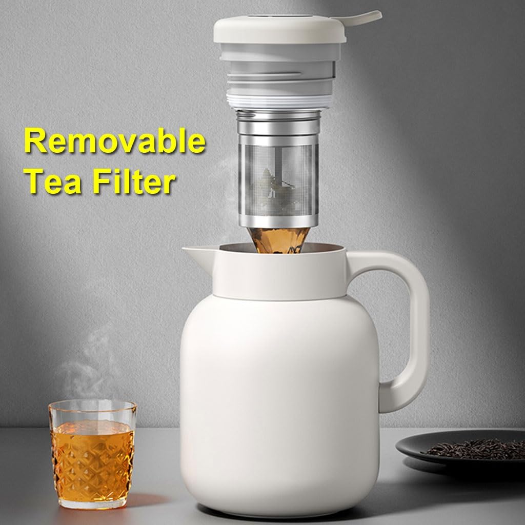 Tetera térmica aislante, cafetera de acero inoxidable de doble pared con botón de presión, jarra de líquido caliente de 1,5 L para café y té