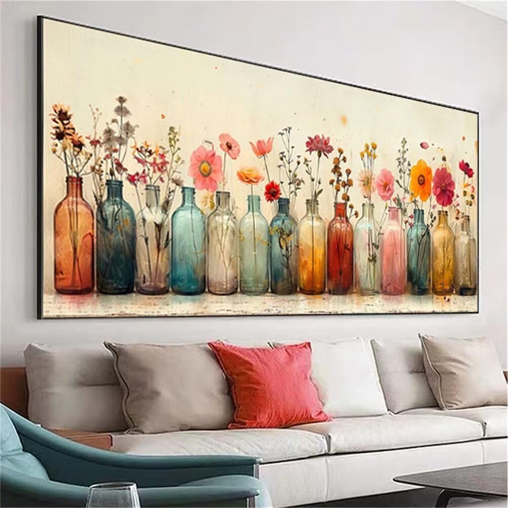 Blume Diamond Painting Groß XXL 180x70cm, Basteln Erwachsene Diamond Painting Set, 5D DIY Vase Diamant Painting Bilder Erwachsene, Diamond Painting Set mit Zubehör für Zimmer Wand Deko und Geschenke