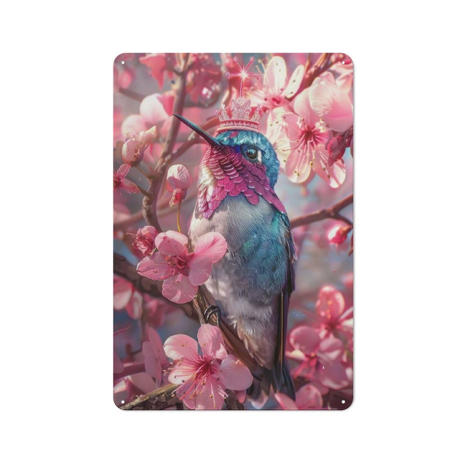 Blue Hummingbird Retro Metal Plaque 30x20cm for Guest Room Or Hallway, Housewarming Present for People Styling Guest Room And Hallway