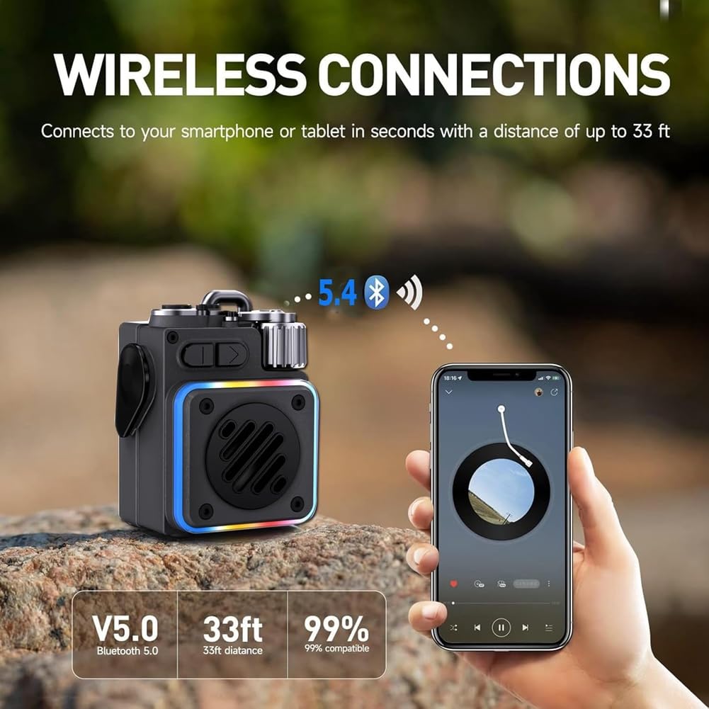 Enceinte Bluetooth Mini Portable pour la Musique en Plein Air, Appels Mains, Lecteur de Musique MP3 pour, Les Voyages, Le Camping et la Randonnée
