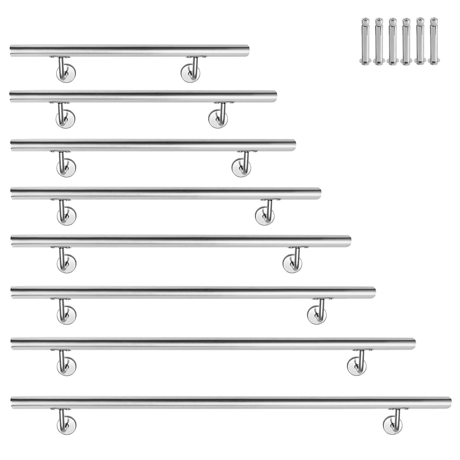 XMTECH Edelstahl Handlauf Treppengeländer Geländer Wandhandlauf Wand Treppe für Aussen & Innen, mit Wandhalterungen und Montagematerial, Länge: 120 cm, Silber