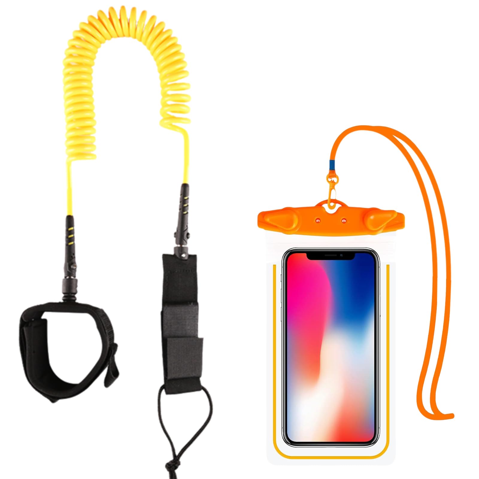 Surfboard Leashes,Surf SUP Board Leash with Waterproof Phone Case,10ft 7mm TPU Coiled Stand Up Paddle Board Leash Padded Ankle Strap Leg Rope,with Double Stainless Steel Swivels and Triple Rail Saver