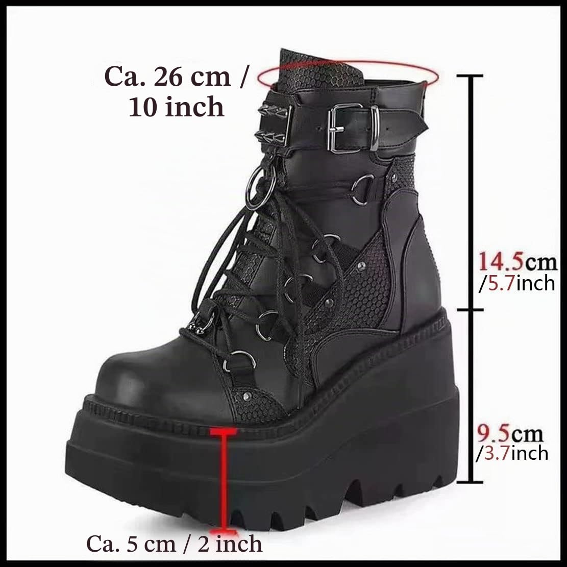 Frauen Goth Plattform Knöchelstiefel mit Fledermausflügelschnallen klobige Blockschuhe runden Zehen Reißverschluss Punk Motorrad -Kampfstiefel Comfy Short Gothic Booties
