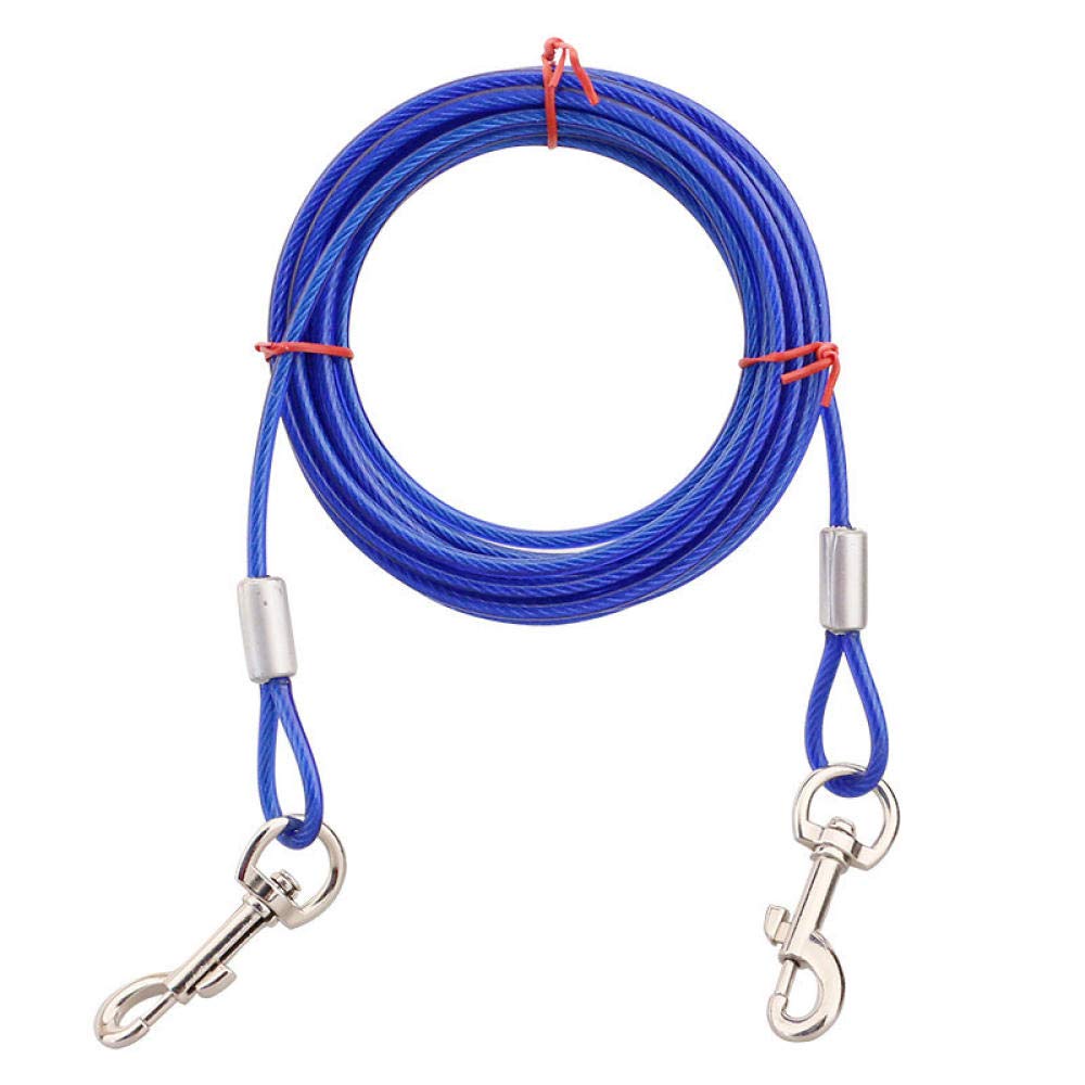 Divisor de Correa para Perros de 5 m, Alambre de Acero, Correas para Dos Perros, antimordeduras, para Exteriores, Correa Doble, Color Rojo, Correa de tracción (Azul)