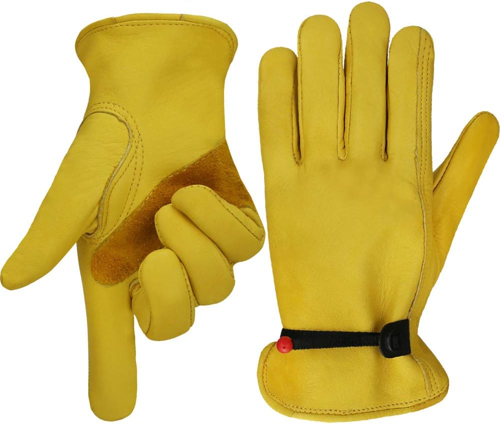 OLSON DEEPAK Work gloves Adjustable Wrist Tough Cowhide Leather Gardening Gloves