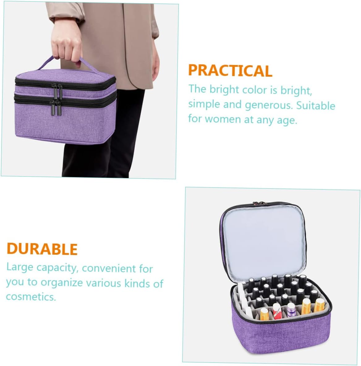 Double Layer Nail Polish Organizer Case 30 Grid Portable Storage Pouch for Essential Oils Nail Polish Travel-Friendly Carrying Bag for Manicure Tools