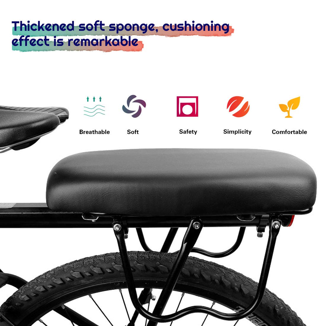 auvstar Cuscino per Sedile Posteriore della Bicicletta, per Bambini, Sedile Posteriore di Sicurezza, Accessorio per Bicicletta, in Pelle PU, Morbido, Adatto per Bambini e Adulti