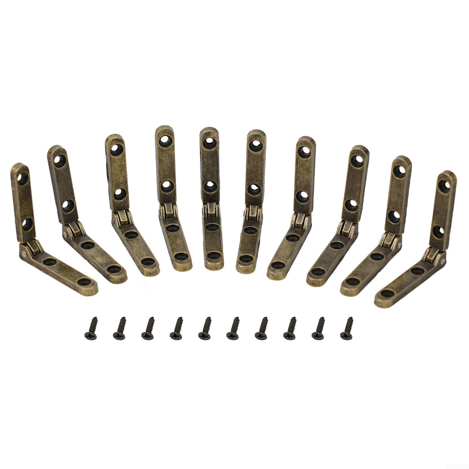 10PCS 90 Degree Support Hinge for Wooden Jewelry Boxes Wine Chest Cabinets Desk Cabinet Door Hardware Zinc Alloy Fan Hinge (Bronze)