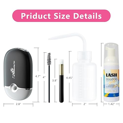 Miniatura 2 de Buqikma Kit de champú de pestañas con mini ventilador de enjuague y cepillos - Limpiador de racimo de pestañas sin aceite para mantenimiento de