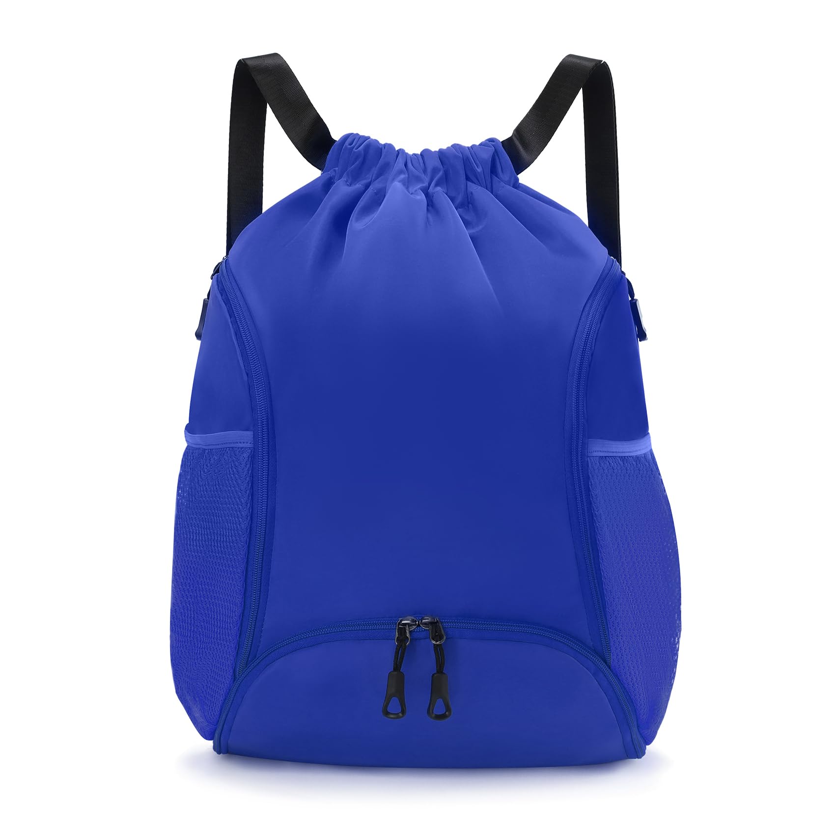 Valleycomfy Sports Gym Bag Drawstring Backpack with Shoes Basketball Bag and Two Water Bottle Holder,Sapphire Blue