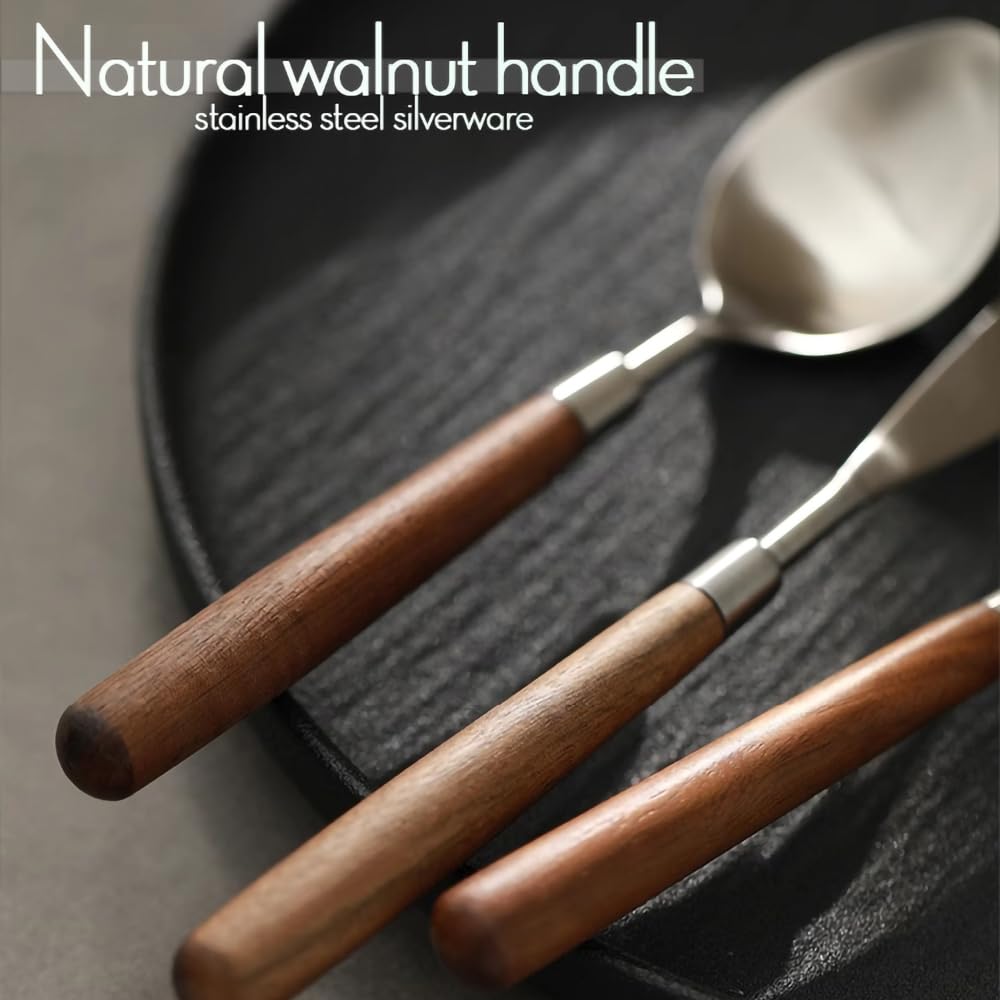 Uniturcky Natural Wood Handle Silverware Set 16-Piece 304