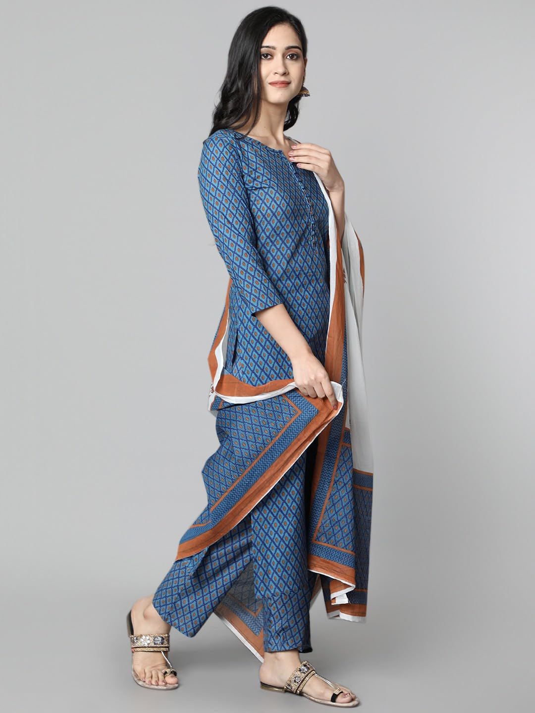 Kurta Set für Frauen mit Dupatta formelle Party Wear Kleid indische Kleidung Casual Silk Blend Tunika Tops - Blau