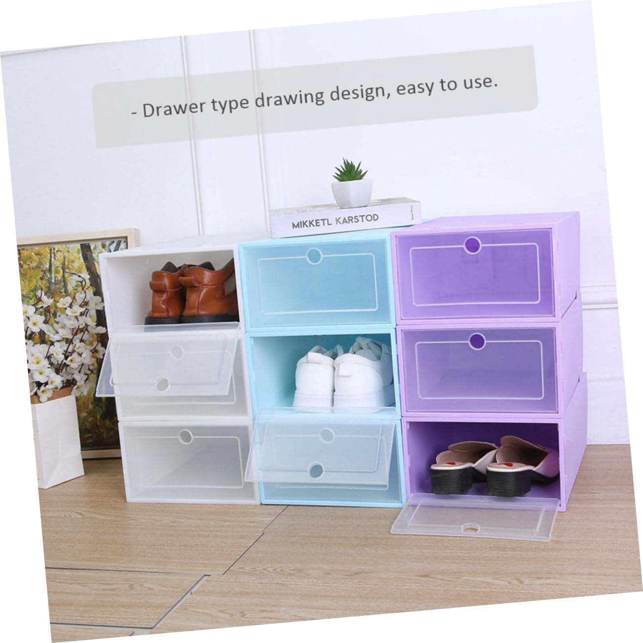 OUNONA 6pcs Stackable Transparent Shoes Box Organizer with Drawer Design for Easy Access for Shoes and Accessories and Space Saving Storage