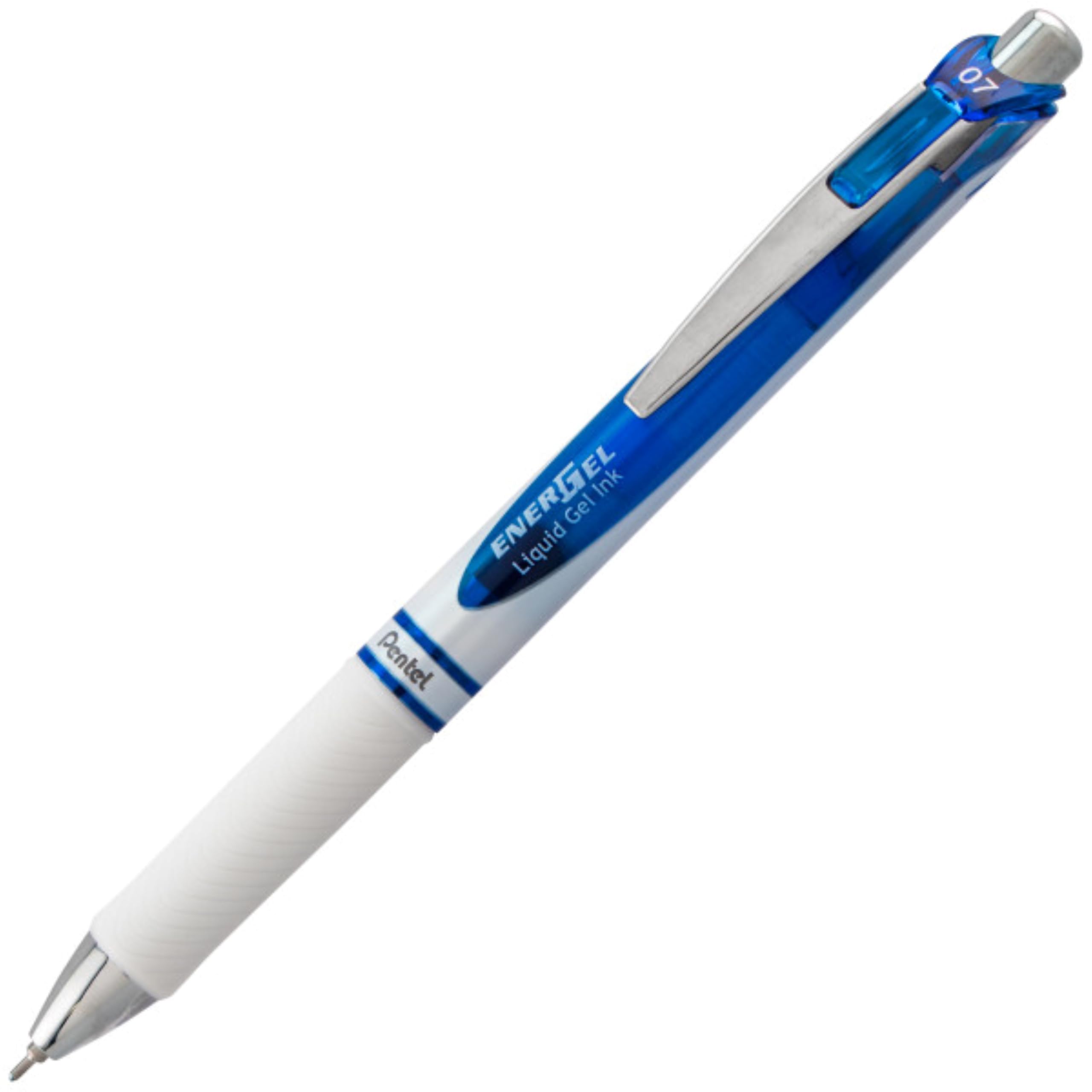 Pentel EnerGel PEARL Bolígrafo retráctil de gel líquido, línea media de 0.7 mm, punta de aguja, tinta azul, paquete de 12 cajas colgantes para ventana