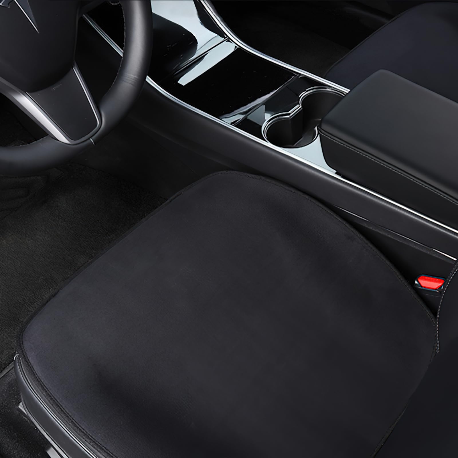RuiYue Carry Custom Car Front Seat Cushion for Tesla Model 3 and Model Y, Car Seat Cover, Premium Flannel Fabric, Soft and Non-Slip (Black, 1Pcs)