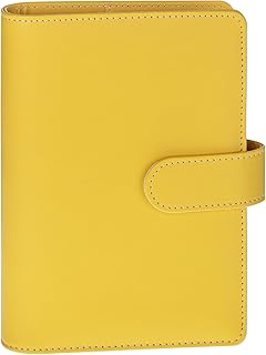 Antner A6 Notebook Binder Refillable 6 Ring Budget Binder Cover for A6 Refill Paper, PU Leather Budget Planner Organizer with Magnetic Buckle, Loose Leaf Personal Planner, Lemon Yellow