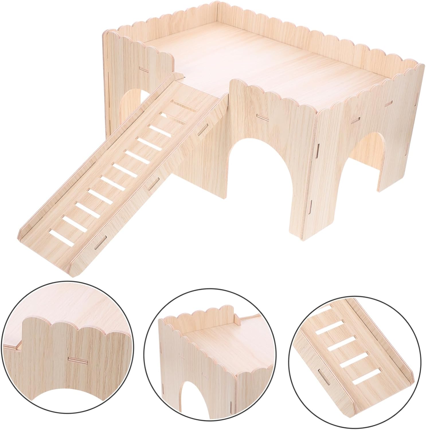 Wooden Hamster Villa Squirrel Habitat for House Warm Rat Shelter Indoor Chinchilla Hamster Accessories Home Decor Wooden Mini Castle Cage Accessories Small Pet Hut