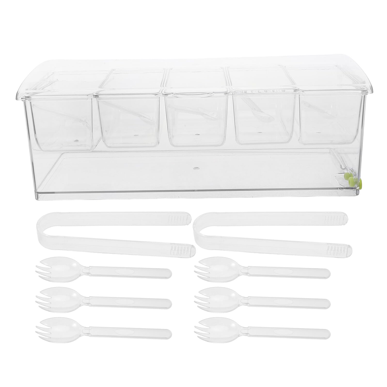 Vassoio Refrigerato per Servire con Coperchio Contenitore Diviso per Condimenti Scomparti in Plastica Trasparente Organizer Ghiacciato per Bar Frutta e Buffet per Eventi e Feste