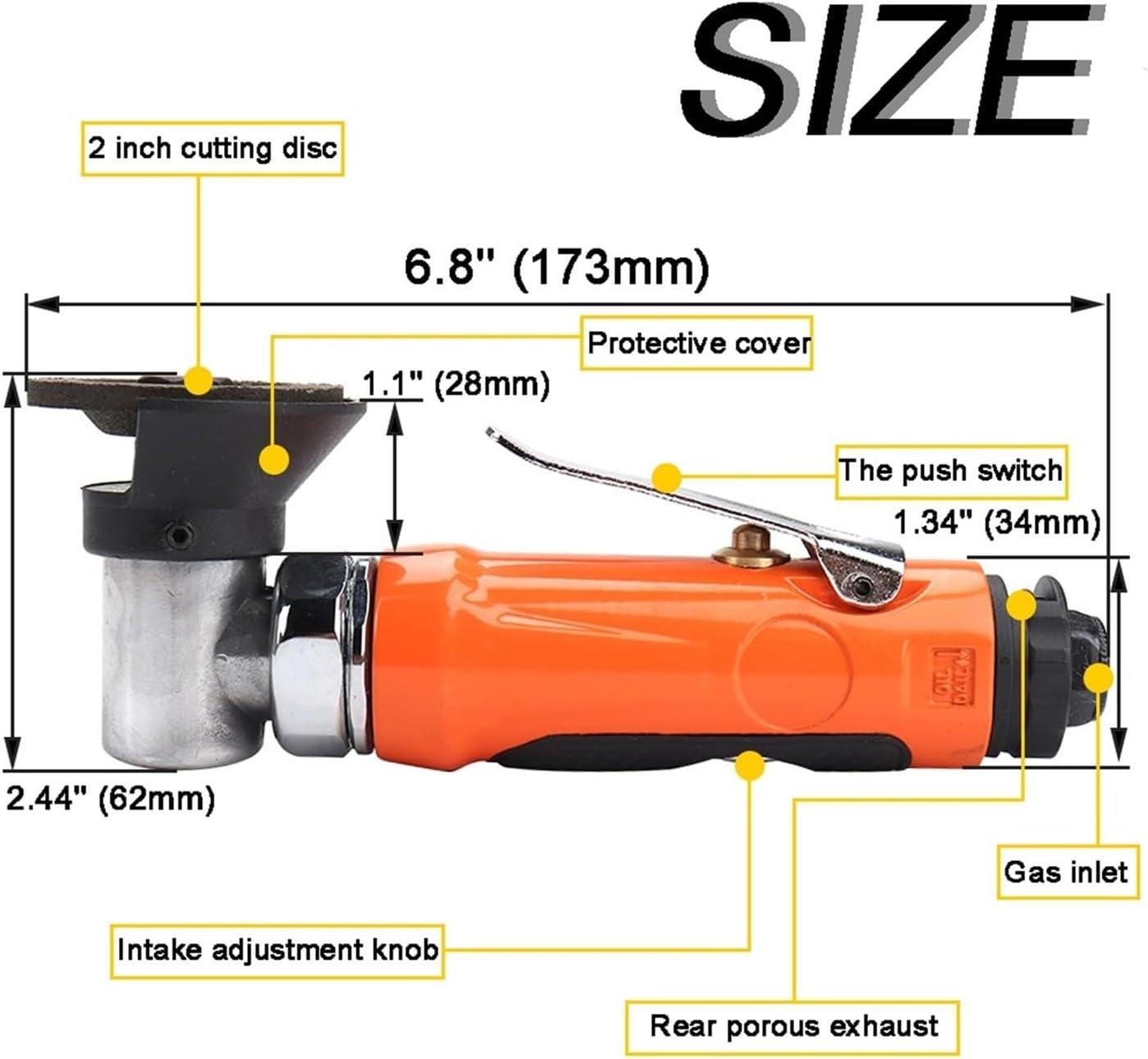 CAARLA Grinding Wheel Angle Grinder Polishing 2 Inch 15,000 RPM Pneumatic Angle Grinder High-Speed Air Angle Die Grinder for Machine Polished Cutting with Accessories(1pc Grinding Discs)