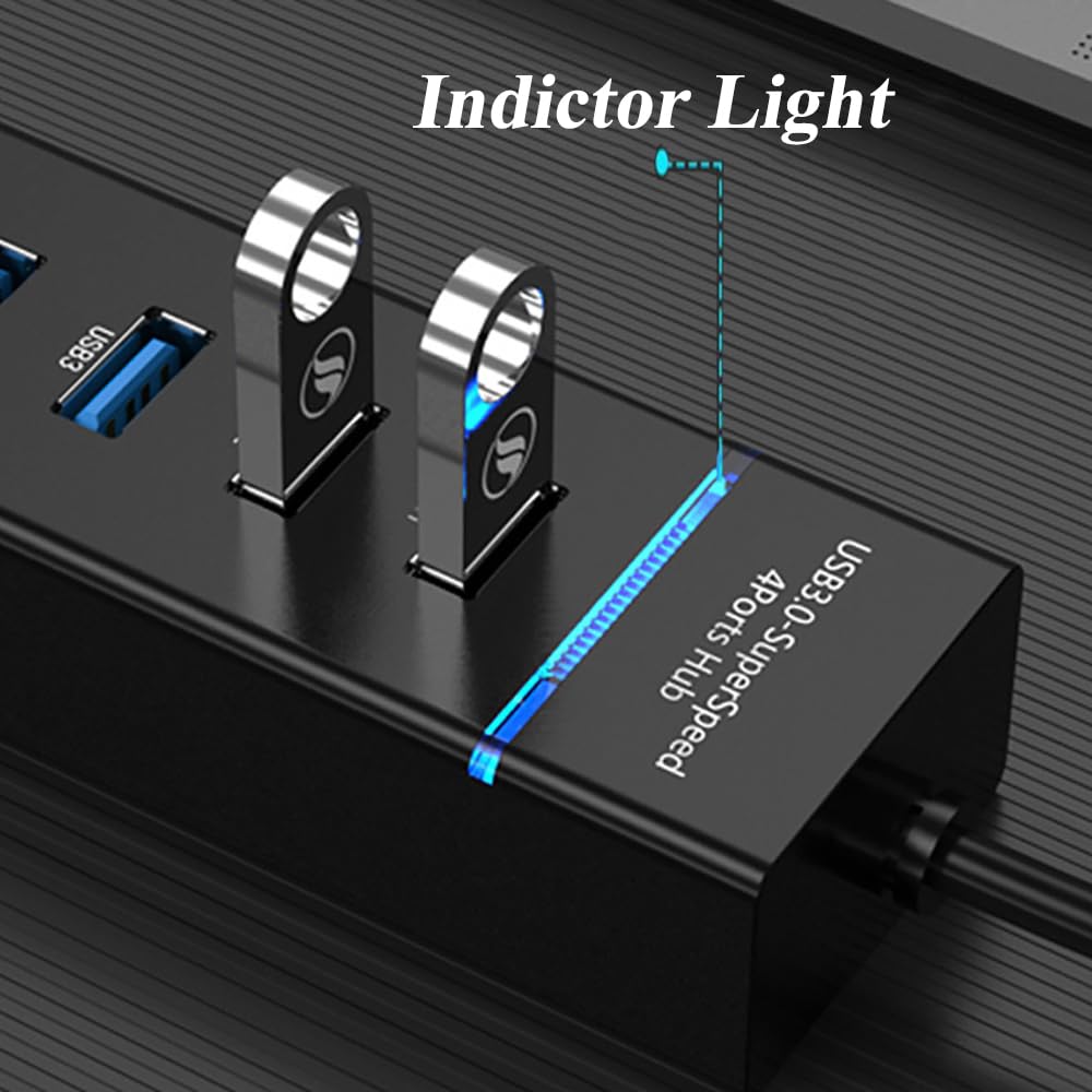 Hub USB a 7 porte, hub USB multiplo con indicatore luminoso, adattatore USB ad alta velocità di trasmissione dati, compatibile con mouse, tastiera, stampante, Windows, MacOS, Linux