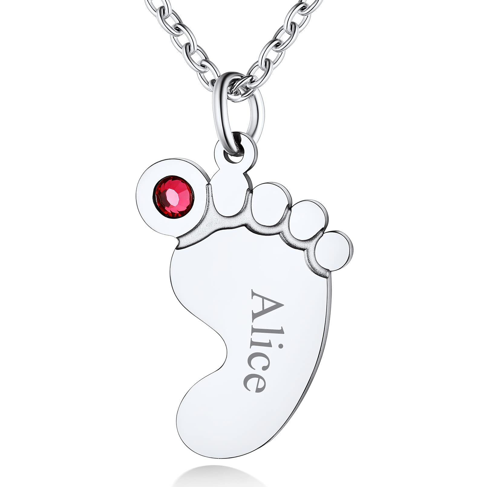 Custom4U Collar Personalizado Pies de Bebe con Nombres Grabados Colgante Huella Pies para Recién Mama con Circonitas Brillantes